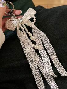 Trang trí nơ ren ngọc trai cao cấp, phụ kiện túi thời trang chất lượng cao cấp kèm miếng đệm trong suốt - mặt dây chuyền nơ giày múa ba lê - Xem 10