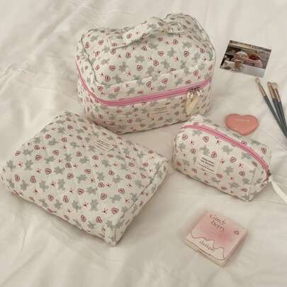 Bolsa de maquiagem/necessaire de coelho cinza em formato de coração, tecido macio com zíper, bolsa de armazenamento simples e fofa para uso doméstico, em viagens e ao ar livre para mulheres