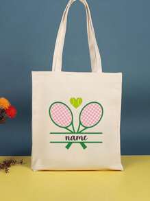 定制网球风格图案文字个性网球手提包，定制网球手提包，网球运动礼品，个性网球包，网球爱心包，网球礼品帆布包单肩包学生手提包休闲帆布包大容量单肩包购物袋，适合购物，约会，度假，旅游，节日，聚会，礼物，适合女性，妈妈，老师，护士等 - 彩色 - 查看 2