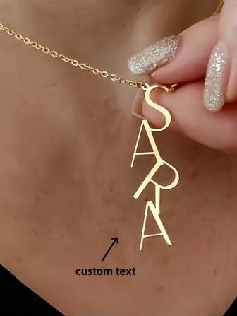1pc Gold Gold Rose Gold Custom Personalized Stainless Steel Name Necklace - Custom Vertical Row Letters, Stylish And Simple Design, The Perfect Lady Gift Valentine's Day And Homecoming Gift Couple's Birthday Gift Christmas Gift