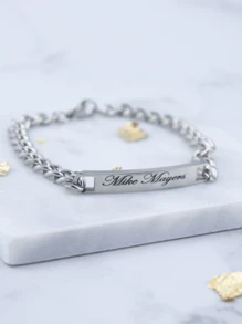 1 chiếc vòng tay ảnh mắt bằng thép không gỉ khắc tên theo yêu cầu, mạ vàng 18K, có thể khắc họ tên hoặc ảnh mắt, vòng tay cá nhân hóa vàng/bạc, chất liệu thép không gỉ, quà tặng cho bạn trai, Giáng sinh, Ngày của Cha, quà tặng cho bạn trai, bạn gái, bố. - Nhiều màu - Xem 3