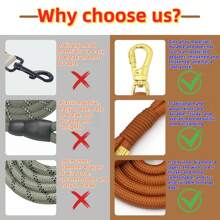 Pet Fashionable Personalized Gold Color Zinc Alloy Clasp Heavy Duty Handmade Nylon Leash For Dogs, Polyester Rope Durable Strong Dog Lead, Suitable For Large & Medium Pets, Collar And Training Accessories