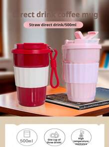 1 件保温旅行杯，便携式不锈钢时尚咖啡杯，适合男士和女士 - 彩色 - 查看 4