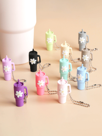 1 件时尚休闲爱彩色花朵钥匙扣创意奶茶杯小吊坠不倒翁钥匙扣杯子钥匙扣水瓶钥匙扣健身配套配件汽车配件包饰学院可爱哥特 Y2k 包饰挂绳带身份证夹汽车配件包饰