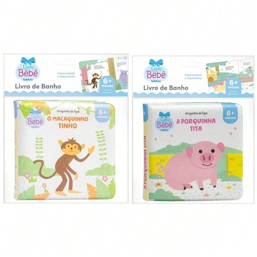 Kit 2 Bath Books For Children Fun And Learning In The Bath! - Little Monkey Tinho + Little Pig - View 1