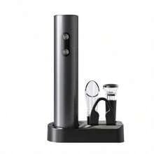 Electric Wine Bottle Opener, Ideal For Parties And Wine Enthusiasts - Kitchen Gadget Gift, Easy Corkscrew & Decanter, Battery-Operated (Batteries Not Included). Available In Set And Single Unit Versions. Set Includes: Bottle Opener, Foil Cutter, Pourer, Pull-Out Vacuum Stopper, Storage Base.