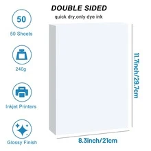 A4 Size 50 Sheets Double Sided Glossy Photo Paper, 240Gsm 8.3*11.7 Inch Double Sided Print & Copy Paper, Suitable For Inkjet Printing - White - View 2