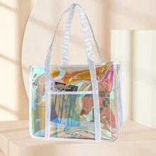 Toteprint Bolsa tote transparente arco-íris, alça de bolsa com zíper para trabalho, plástico transparente, transparente, feminina