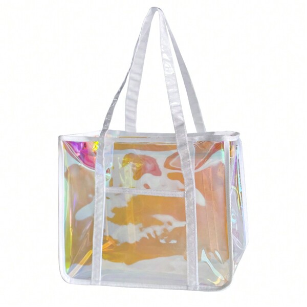 Toteprint Bolsa tote transparente arco-íris, alça de bolsa com zíper para trabalho, plástico transparente, transparente, feminina