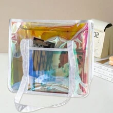 Toteprint Bolsa tote transparente arco-íris, alça de bolsa com zíper para trabalho, plástico transparente, transparente, feminina
