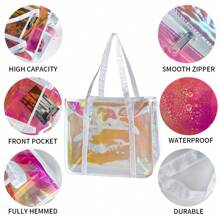Toteprint Bolsa tote transparente arco-íris, alça de bolsa com zíper para trabalho, plástico transparente, transparente, feminina