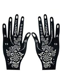 32 件装指甲花纹身模板，花卉图案手绘临时纹身，可重复使用人体艺术模板 - 黑色 - 查看 10