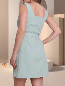 Tailored Sheath Dress With Belt And Back Zipper - 薄荷綠 - 查看 3