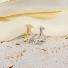 SURGICAL STEEL PIERCING BANANA 2 ZIRCONIA STONES STUDDED STAR - 銀色 - 查看 5