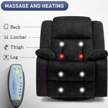 KORSER 360° Swivel Rocker Recliner Chair With Massage & Heating,Modern Sofa,Comfortable Chenille Fabric, Glider Recliner For Adults With Side Pockets & USB, Ideal For Living Room, Nursery, Bedroom,Black - 查看 6
