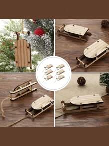 6 件迷你手工木制雪橇模型、桌面木制雪橇装饰、圣诞树装饰、书桌装饰、木制工艺品 - 彩色 - 查看 2