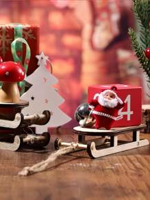 6 件迷你手工木制雪橇模型、桌面木制雪橇装饰、圣诞树装饰、书桌装饰、木制工艺品 - 彩色 - 查看 6