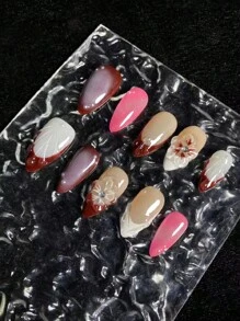 10片纯手工美甲杏仁甲型手绘法式3d立体捏花工艺立体造型胶水用途广泛，可以送给朋友女朋友当生日礼物也可以自己佩戴。 - 彩色 - 查看 1