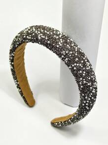 1 peça faixa de cabeça larga elástica feminina, elegante estilo coreano, acessórios de cabelo com strass e pérolas para o topo da cabeça, faixa de cabelo, tiaras de cabelo
