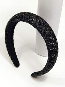 1 peça faixa de cabeça larga elástica feminina, elegante estilo coreano, acessórios de cabelo com strass e pérolas para o topo da cabeça, faixa de cabelo, tiaras de cabelo