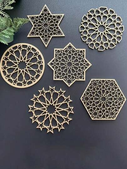 6 件创意新款木制节日茶杯垫，家居装饰，节日手工工艺装饰，厨房锅垫，适用于餐厅、客厅和餐厅，家居装饰，桌面装饰，桌面配件