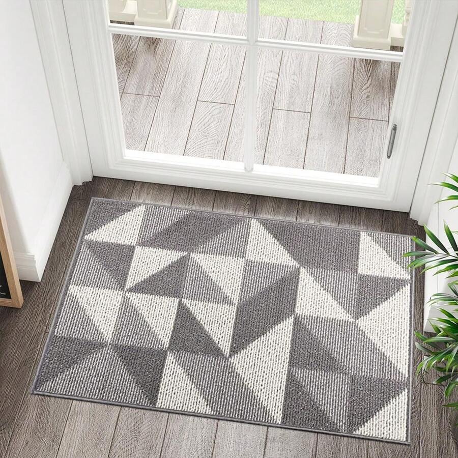 1 Stück rutschfeste Nylon-Fußmatte mit Zwei-Farben-Design, dekorativer Eingangsläufer, Badezimmermatte, Geschenk für Geburtstag, Abschluss, Raumdekoration, Heimdekoration, Badezimmerdekoration, Schlafzimmerdekoration, Küchendekoration, Wohnzimmerdekoration, Bürodekoration, Hausdekoration, Wohnzimmerteppich, Raumdekoration, ästhetischer Teppich - Schwarz - Übersicht 1