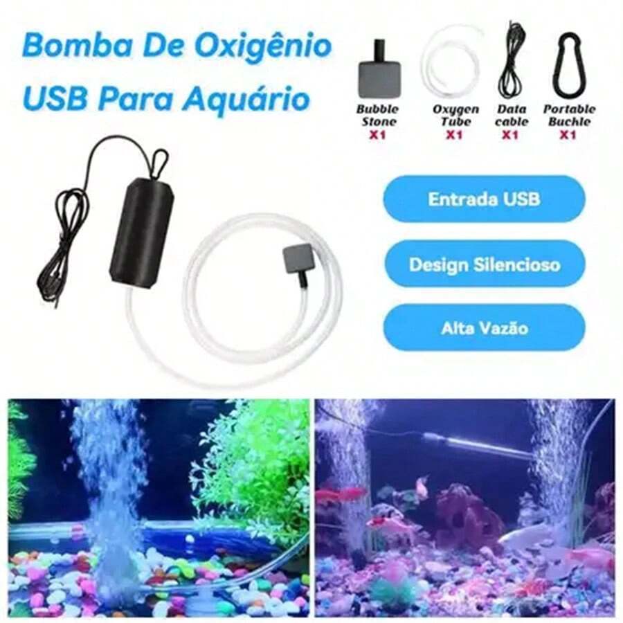 Bomba de Aquário USB Portátil para Oxigenação Eficiente em Tanques de Água Doce e Salgada - Preto - View 1