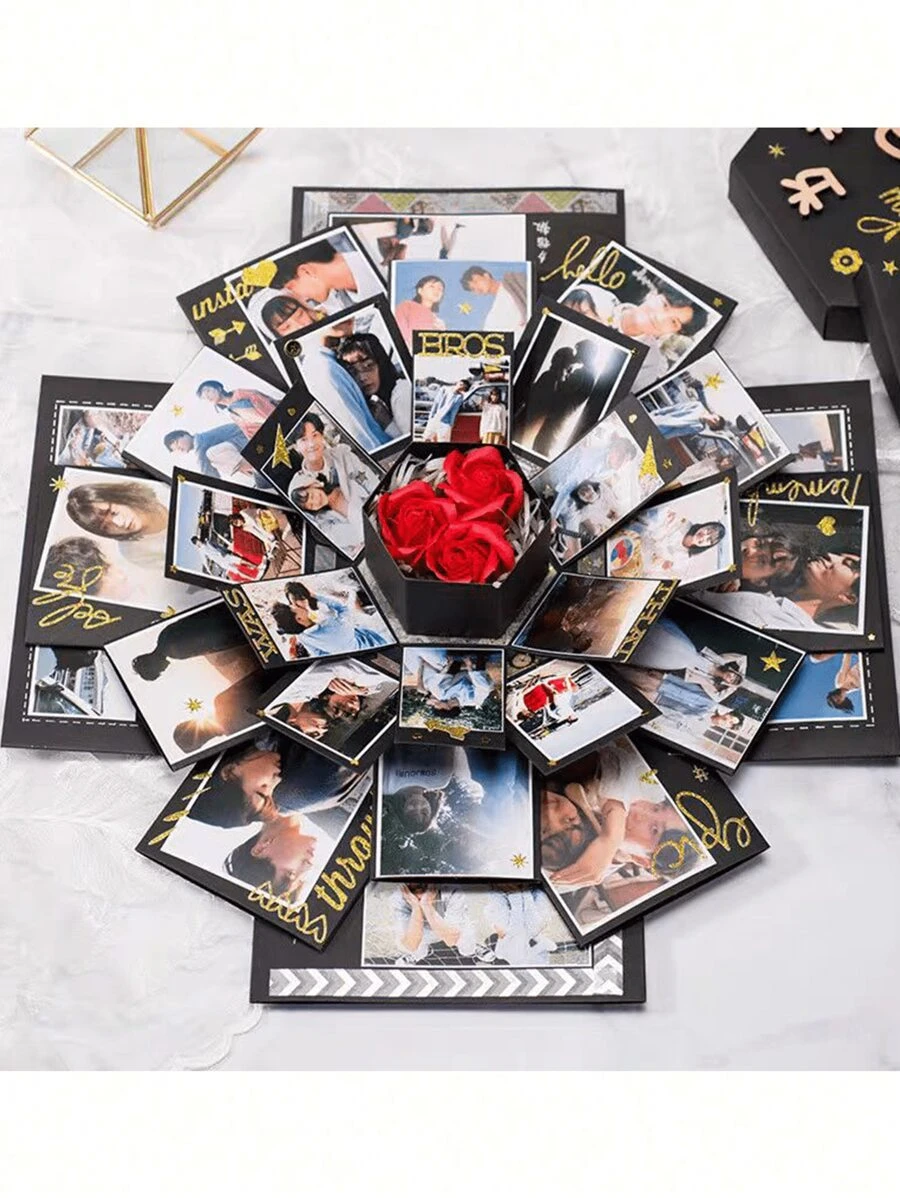 Handmade Hexagon Explosion Design Photo Album Box, Surprise Wedding Birthday Commemorative Gift Box (Requires Manual Assembly), Party Holiday Surprise Gift, Valentine's Day & Birthday Creative Gift Box, Multi-Layer Surprise Box, Valentine's Day Gift DIY Self-Adhesive Photo Album Box Scrapbook, Creative Handmade Photo Gift Box, Birthday Anniversary Wedding Gift - Multicolor - View 1