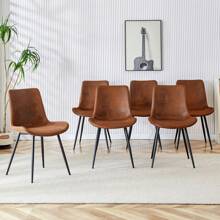 Modern Dining Chairs Set Of 6, Armless Kitchen Chair High Back  Equipped With Cushions And Black Metal Legs, Dining Chair Set For Living Room, Dining Room, Bedroom, Kitchen, Easy To Clean, Ergonomic Design, Furniture, Home Decor,Spring Refresh, Summer - màu nâu - Xem 2