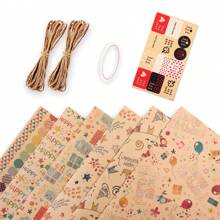 6 Sheets Of Christmas Wrapping Paper+2 Rope+1 Tape+1 Sticker - Christmas Gift Box Birthday Party Decoration Wrapping Paper Roll - Musical Note Kraft Paper Valentine's Day Birthday Gift Wrapping Holiday Gift Wrapping Paper