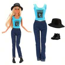 27 件随机娃娃衣服和配饰套装，适合 11 英寸娃娃，包括 5 件上衣、5 条裤子、4 双鞋子、1 顶帽子、2 个耳环、4 个衣架、3 条项链、2 个包、1 个旅行包（款式和颜色随机），不包括娃娃，适合年轻人的绝佳礼物，派对礼品套装 - 11.5吋娃娃配件 - 查看 15