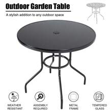 Living And Home Metallic And Tempered Glass Garden Table With Parasol Hole Outdoor - Round (80cm Dia x 72cm H) - View 8