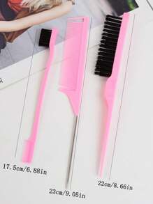 3pcs/Set Hairdressing Tools: 3-Row Bristle Brush, Tail Comb, Eyebrow Brush For Teasing, Highlighting, Hair Braiding ,Hair Styling Tools Hair Accessories - Pink - View 3
