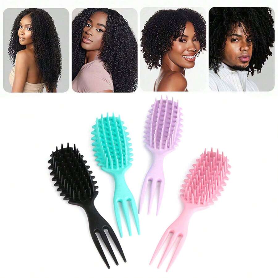 3 合 1 糖果卷发刷 - 温和顺滑造型梳，适合干湿卷发，减少拉扯分离，非常适合女性 - 彩色 - 查看 1