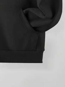 Tween Girls Medium And Large Children's Hooded Zipper Sweatshirt With Pockets, Autumn And Winter, Simple Style Nice - Black - View 3