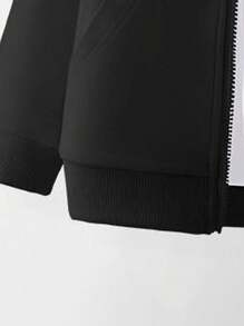 Tween Girls Medium And Large Children's Hooded Zipper Sweatshirt With Pockets, Autumn And Winter, Simple Style Nice - Black - View 4