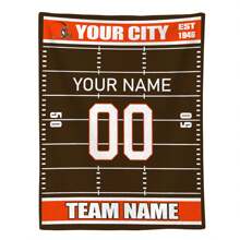 1pc Customized Flannel Blanket With Football Themed Personalized Design - Includes City, Name And Number - Football Style Decorative Gift Idea For Male, Female, Boy Football Fans