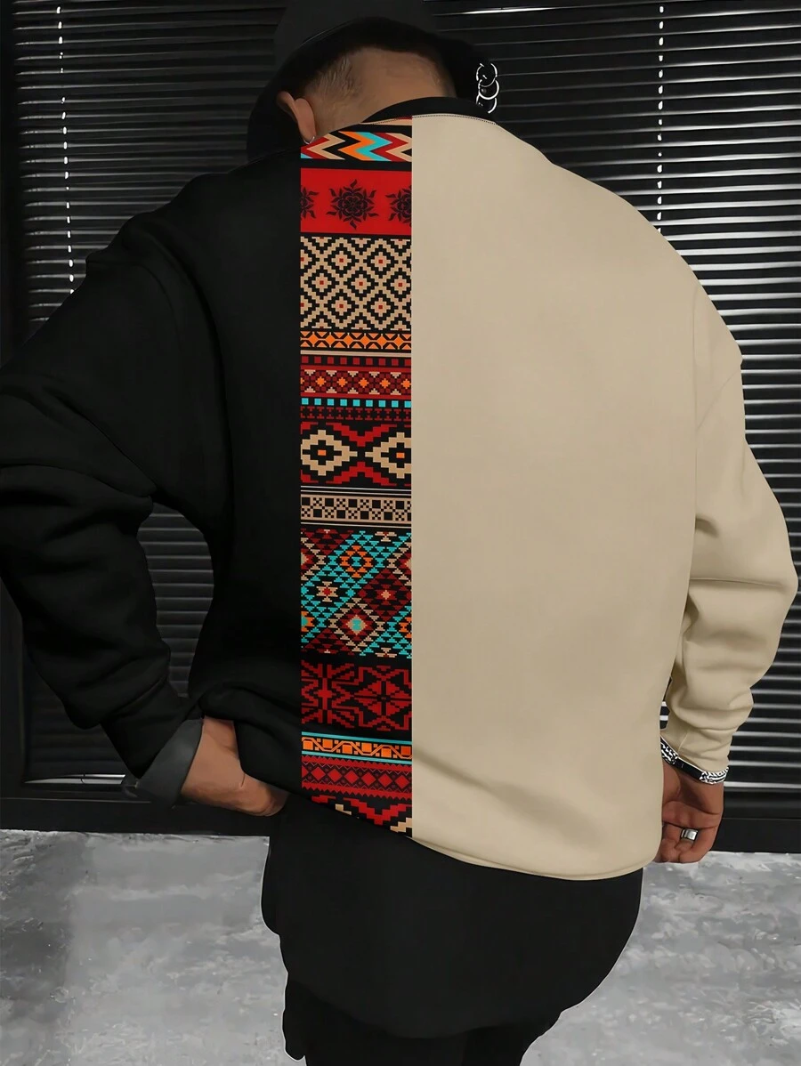 Men's Traditional Element Raglan Crew Neck Sweatshirt, Long Sleeve Top - Multicolor - View 1