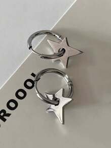 1 对简约星形吊坠银色耳钉，适合女士，日常/派对/约会礼物 - 耳環 - 查看 5