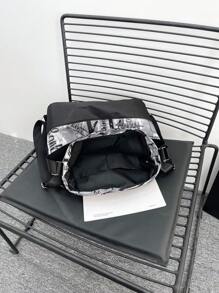 复古牛津布字母印花托特包，百搭双肩带/单肩带，大容量，可折叠，适合学生、度假、短途旅行，男女通用 - 灰色 - 查看 12