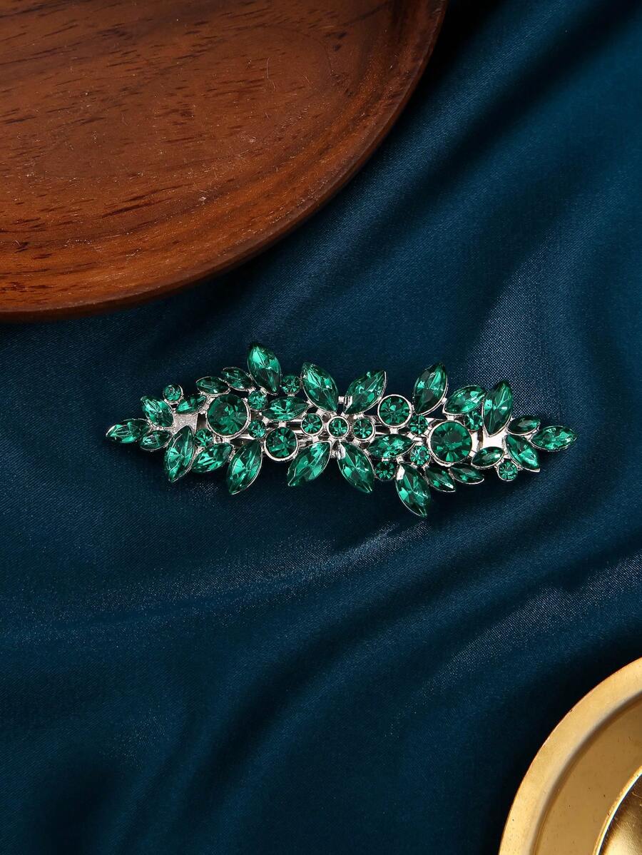 1pc Exquisite Women's Hair Clip. Studded With Round, Lustrous Pearls That Emit A Soft Halo, Accentuated By Sparkling Rhinestones That Are Dazzling And Brilliant. Further Adorned With Green Gemstones Akin To Jade, Adding An Air Of Nobility And Mystery To The Hair Accessory. - Multicolor - View 1