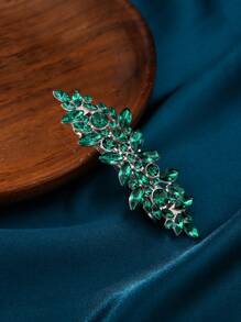 1pc Exquisite Women's Hair Clip. Studded With Round, Lustrous Pearls That Emit A Soft Halo, Accentuated By Sparkling Rhinestones That Are Dazzling And Brilliant. Further Adorned With Green Gemstones Akin To Jade, Adding An Air Of Nobility And Mystery To The Hair Accessory. - Multicolor - View 2
