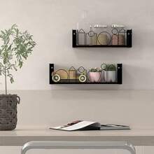 Estantes flotantes para decoración de pared, estante decorativo colgante de madera para dormitorio, sala de estar, baño, cocina, juego de 2 - Negro - Ver 11