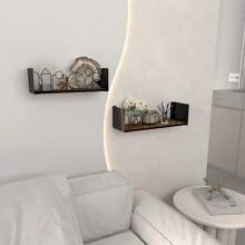 Estantes flotantes para decoración de pared, estante decorativo colgante de madera para dormitorio, sala de estar, baño, cocina, juego de 2 - Negro - Ver 9