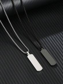1 Pc Stylish Stainless Steel Square Pearl Oxidized Rectangular Pendant Necklace, Suitable For Daily Wear - Multicolor - View 1