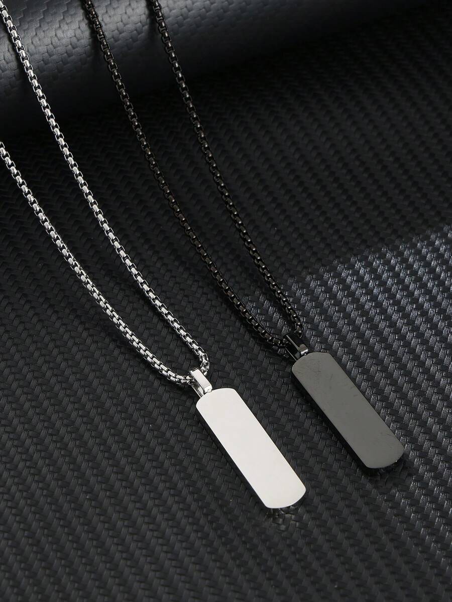 1 Pc Stylish Stainless Steel Square Pearl Oxidized Rectangular Pendant Necklace, Suitable For Daily Wear - Multicolor - View 1