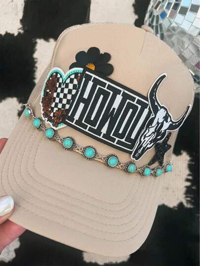 1pc Fashionable Retro Cowboy Bohemian Turquoise Hat Chain, Daily Decorative Accessory