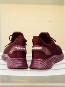 New Road Running Shoes Casual Sneakers With Knitting Design, Breathable Mesh, Lace-Up, Comfortable Soft Sole, Non-Slip, Elastic, Suitable As Walking Shoes For Mothers And Grandmothers, All Season - Red - View 5