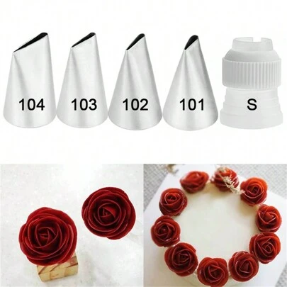 Set de 5 boquillas para tubería para crear forma de pétalo de rosa, para decorar con glaseado, herramientas de cocción y pastelería