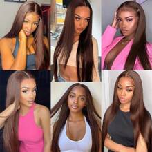 PAZAT 250 Density Chocolate Brown Straight Lace Front Wigs 34 Inch Straight Wigs Human Hair Chocolate Brown Lace Front Wig Human Hair Human Hair Frontal Wigs Human Hair 13X4 Brown Wig Human Hair Short Bob Wigs(8inch)